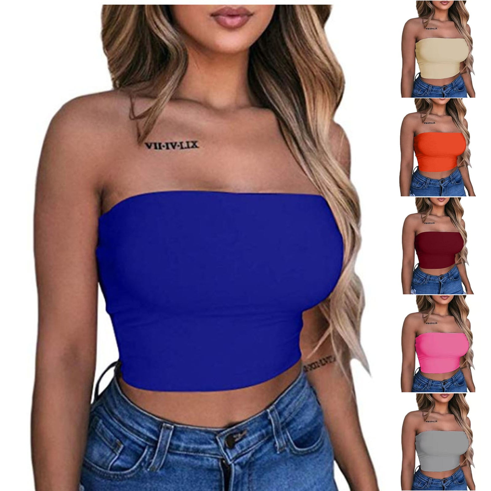 UPPADA Women Summer Strapless Tank Tops Y2K Sleeveless Tube Tops Backless Slim Fit Crop Tops Solid Color Corset Tops Blusas de Mujer de Moda Casuales Bonitas Blusas Elegantes Walmart