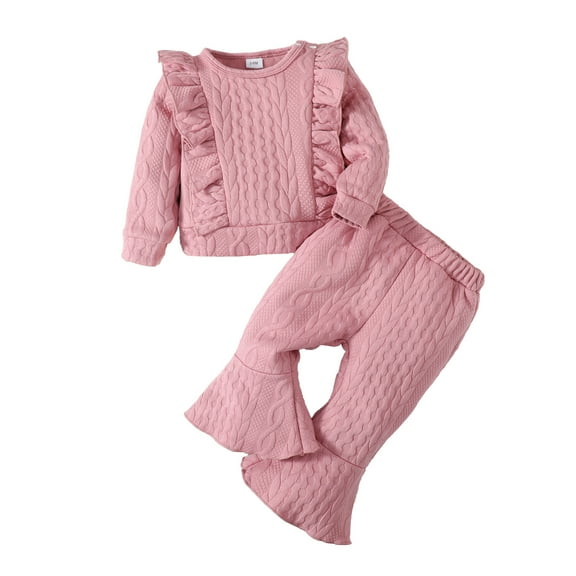 Toddler Baby Girls Clothes Baby Girls Outfits Long Sleeve Round Neckline Solid Color Top Pants 2PCS Girls Fall Winter Clothing Set Pink 12-18 Months