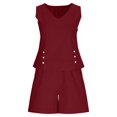 thumbnail image 6 of Cotton Linen Short Sets for Women 2 Piece Summer Vacation Outfits Sleeveless V Neck Tank Tops & Beach Shorts Lounge Set 2XL, 6 of 7