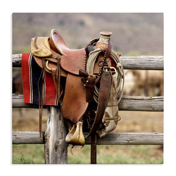 Stupell Industries Rustic Lodge Western Saddle on Fence Canvas Art, 24 x 24, by Danita Delimont
