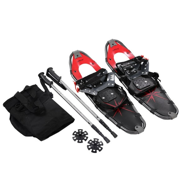 Costway 27" RED All Terrain Sports Snowshoes Walking Poles W/ Free Carrying Bag