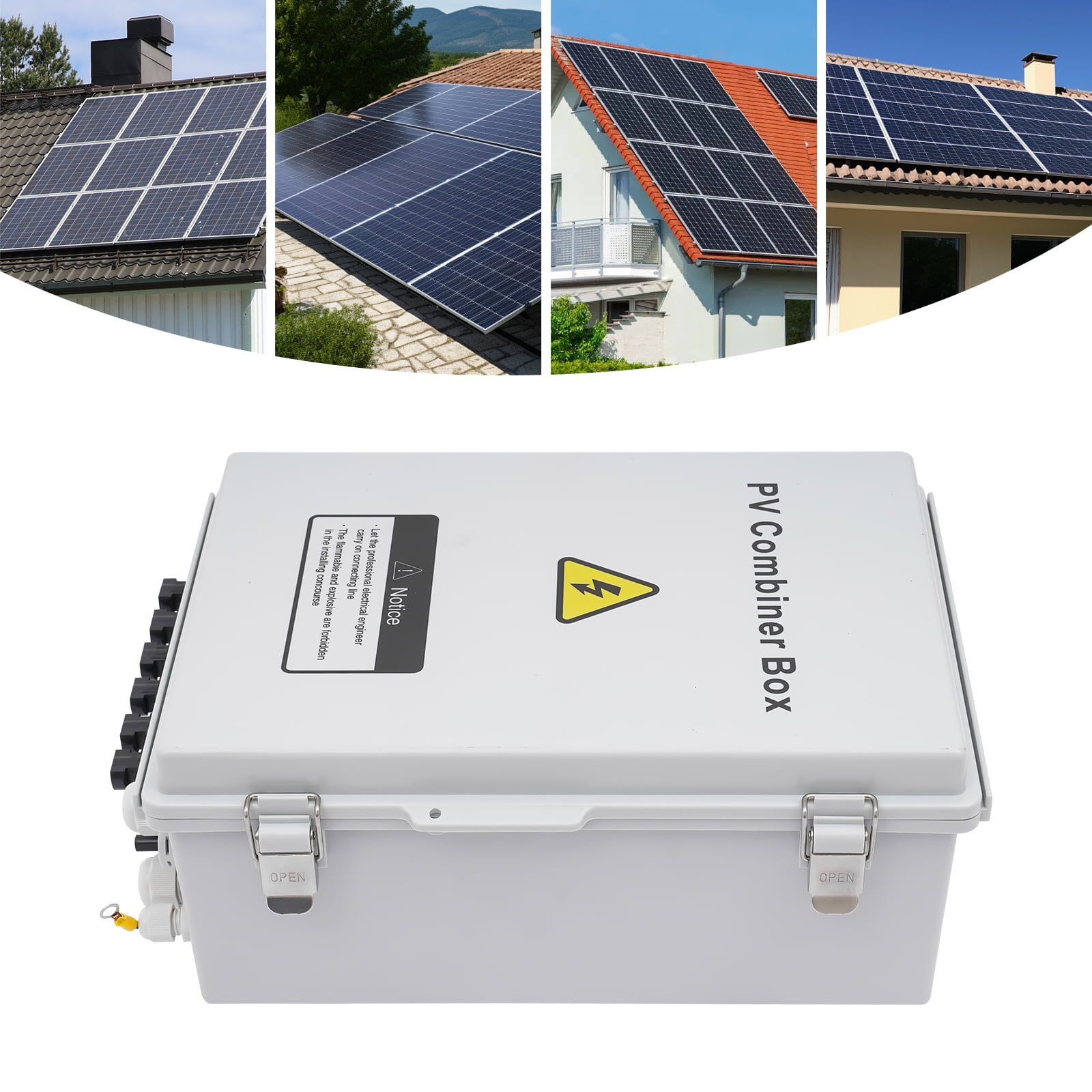 6 String Solar PV Combiner Box, Waterproof 63A Circuit Breaker Junction Box for On/Off Grid Solar Panel System