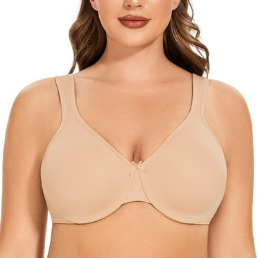 MELENECA Women's Minimizer Seamless Unlined Comfortable Plus Size Underwire Bra Beige 32F