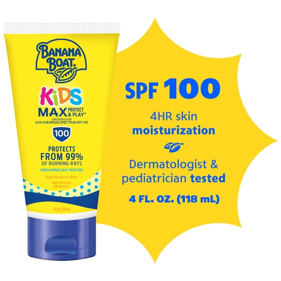 Banana Boat MAX Kids Sunscreen Lotion SPF 100, Sunscreen for Kids, Sunblock, 4 fl oz