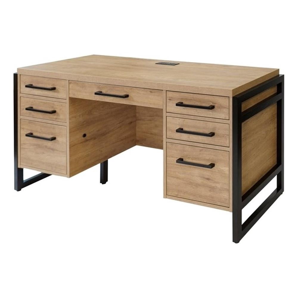 Modern Wood Laminate Office Desk Fully Assembled Light Brown