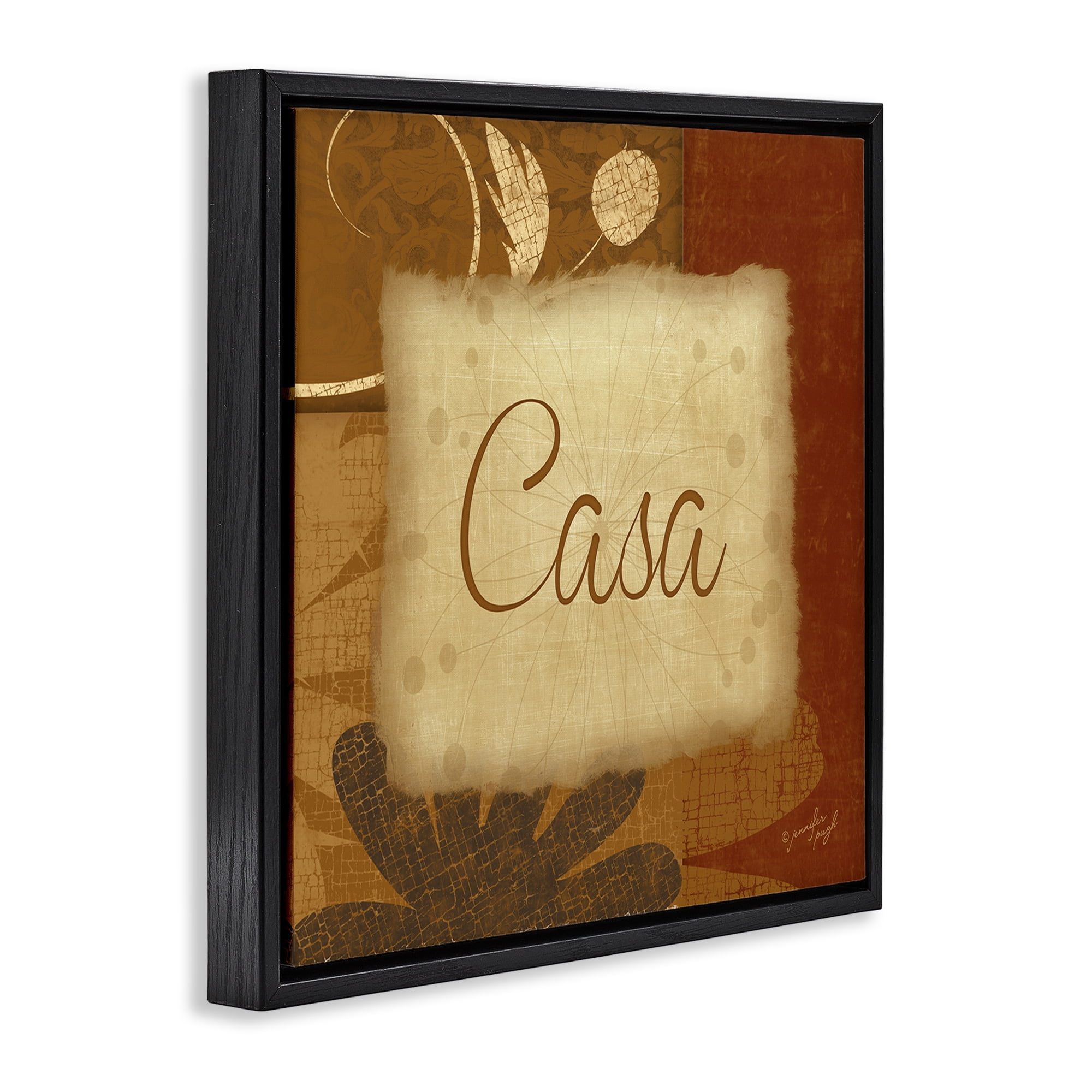 Stupell Industries Casa con Flores Tradicionales Typography and Symbols Painting Black Floater Framed Art Print Wall Art, 25 x 25