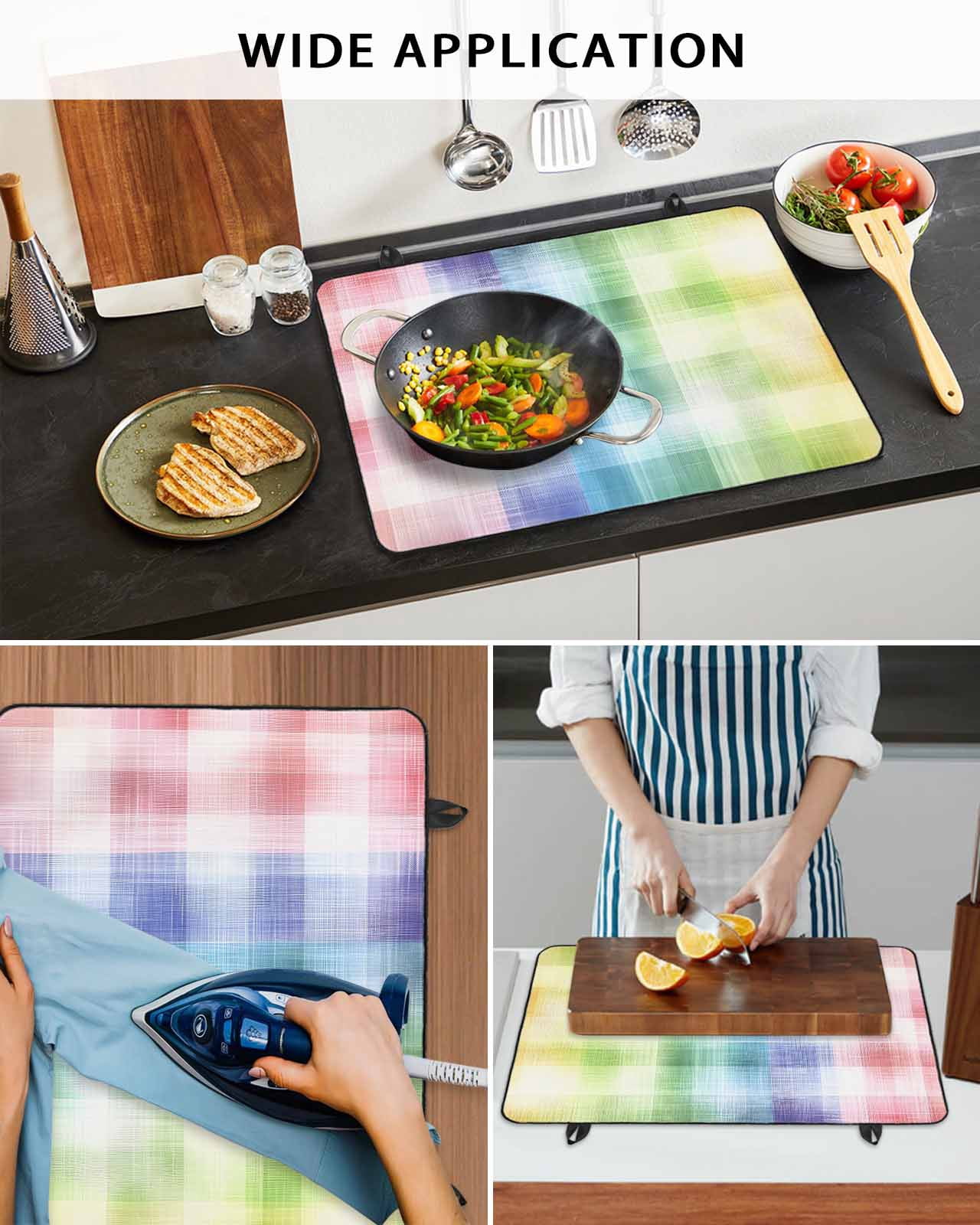 nqOlkjepod Large Induction Cooktop Protector Mat 24"x21", Colorful Buffalo Plaid Stove Top Covers for Electric Stove, Abstract Gradient Modern Stove Burner Cover Mats, Glass Top Stove Cover