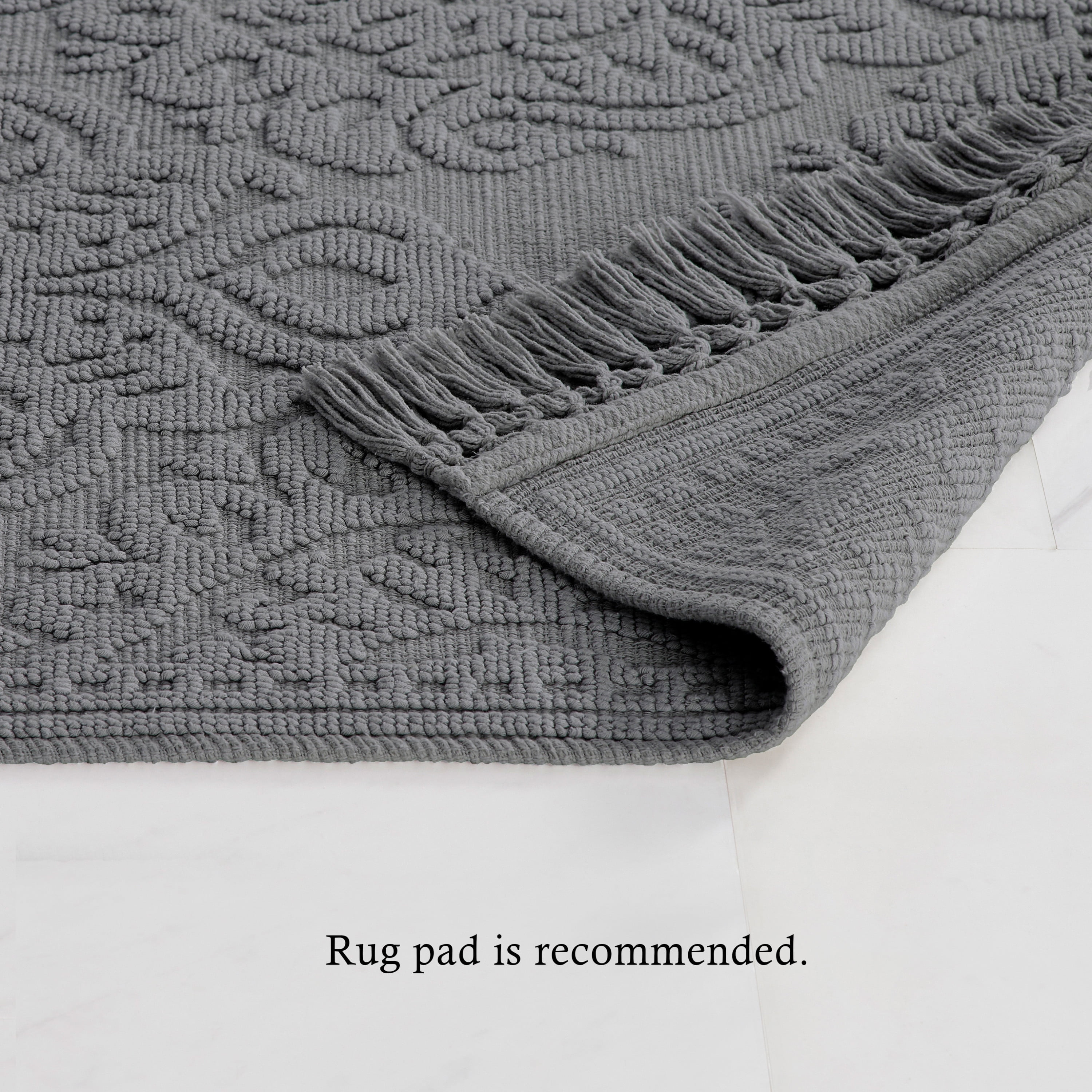 Jean Pierre Ricardo Cotton Fringe 2-Piece Bath Rug Set, Dark Grey