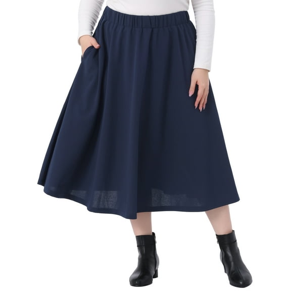 DARING DIVA Women's Plus High Waisted Casual Flowy A Line Skirts 1X Navy Blue