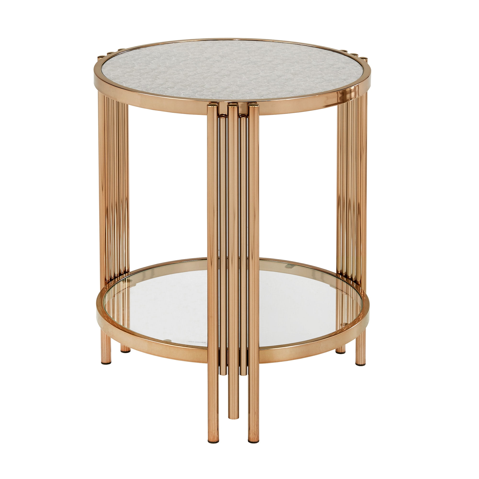 Weston Home Riga Champagne Gold Finish Textured Glass End Table