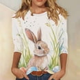 thumbnail image 2 of Easter T-Shirts for Women Bunny Eggs Graphic Tees 3/4 Length Sleeve Womens Tops Round Neck Casual Blouses Spring Outfits, 2 of 5