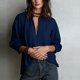 thumbnail image 5 of TaTaai Women Casual Loose Blouses Collared Half-Zip Puff Sleeve Solid Color 3/4 Sleeve V Neck Soft Lightweight Daily Office Wear Gift, 5 of 6