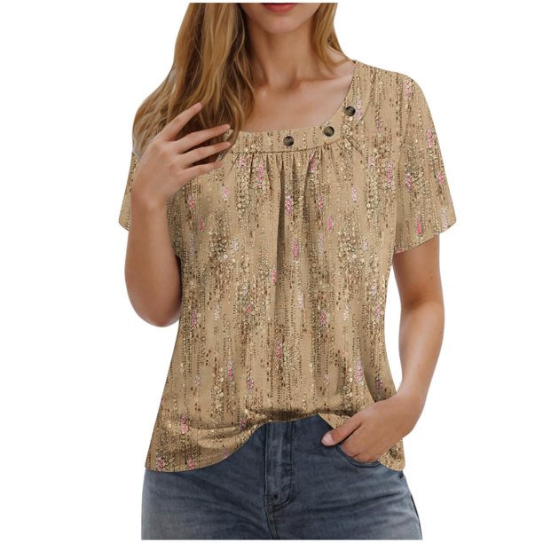 Camisetas de Cuello Redondo Impreso Gradiente de las Mujeres, Manga Corta Casual Top para el Uso Diario
