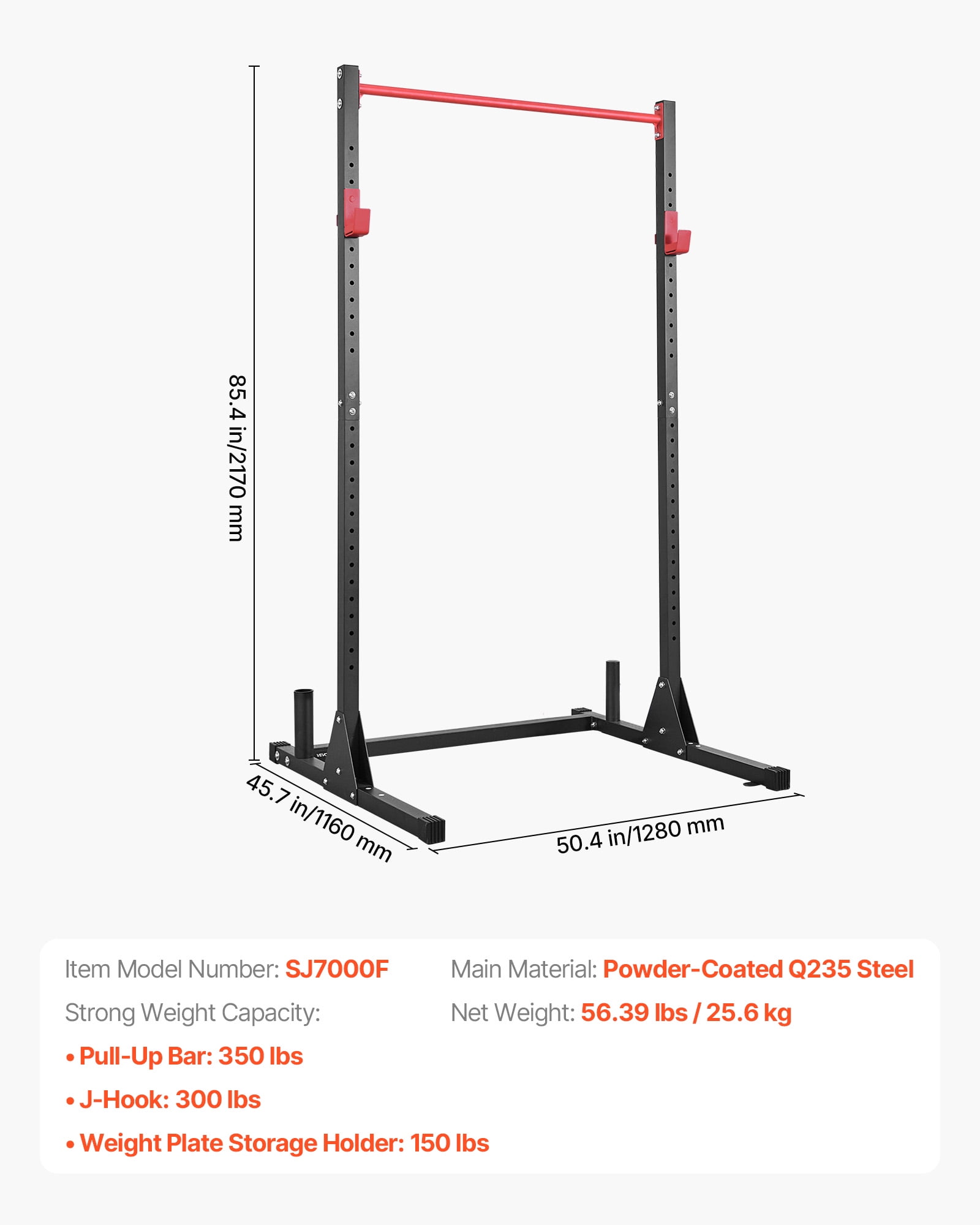 VEVOR Power Cage Squat Rack, Multifunctional Power Rack Bench Press Equipment with 28-Level Adjustable J-Hooks, 800LBS Strength Training Workout Home Gym for Barbell Squats, Pull-Up, Weight Lifting