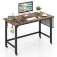 thumbnail image 1 of Costway 1 PCS Rolling Computer Desk Metal Frame PC Laptop Table Wood Top Study Workstation, 1 of 10