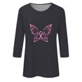 thumbnail image 4 of WREESH Breast Cancer Awareness T-Shirts For Women Casual Crewneck Three Quarters Sleeve Shirts Pink Ribbon Graphic Tees Summer Tops Trendy Solid Loose Fit Tshirt Gray B, 4 of 5