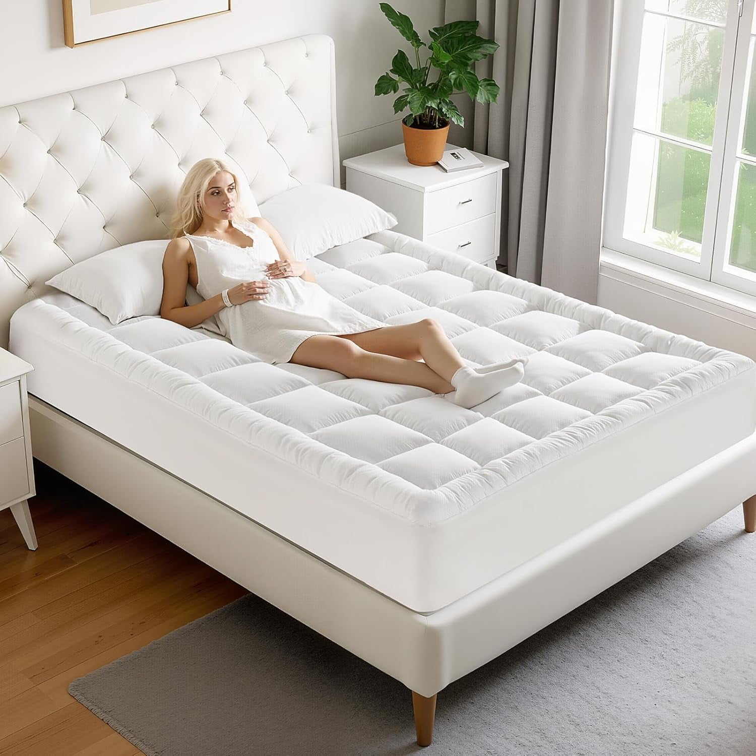 Fusion Twin XL Mattress Pad - Cooling Breathable Mattress Topper, Quilted Fitted Mattress Protector, Pillow Top Mattress Cover with 8-21" Deep Pocket, Soft, Machine Washable, White, Twin Extra Long