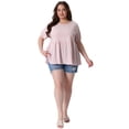 thumbnail image 3 of DARING DIVA Women's Plus Babydoll Crew Neck Flowy Blouse 1X Light Pink, 3 of 6