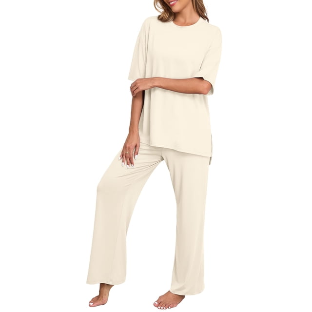 Conjunto de pijama PrinStory, pijama de verano para mujer, Loose Lounge Beige-S