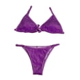 thumbnail image 2 of Conjunto de bikini triangular de 2 piezas para mujer, traje de baño con tirantes ajustables, corte alto y tiras Morado XL, 2 of 9