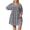 thumbnail image 2 of DARING DIVA Plus Size Drawstring V Neck Babydoll Midi Flowy Dress 2X Navy Blue, 2 of 6