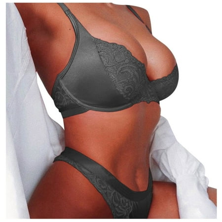 YHGFVOKJ Lingerie for Women Sexy and Fun Solid V Neck Underwear Three Point Bra Lingerie Sets Corset and Panty Outfits Sexy Bra Grey M