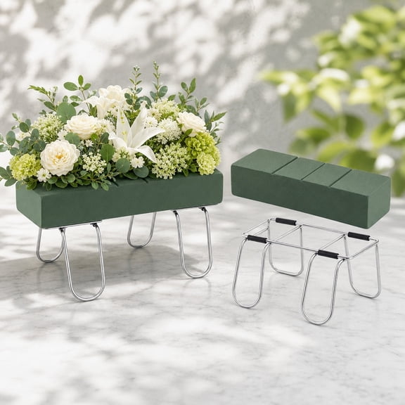 1 Pc Christmas Cemetery Saddle Headstone,Headstone Saddle with Flower Foam,Cemetery Saddles for Headstones,Galvanized Gravestone Saddle Block,Cemetery Headstones for Outdoor Memorials