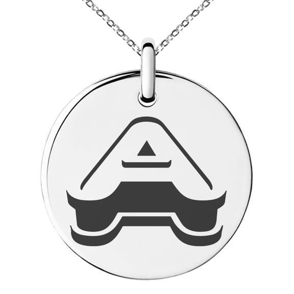 Stainless Steel Letter A Initial 3D Monogram Engraved Small Medallion Circle Charm Pendant Necklace