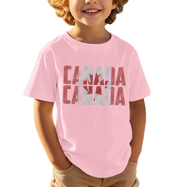 T-Shirt Drapeau Canadien Filles Feuille d'Érable Canadienne Graphique Col Rond Manches Courtes Tee Filles Fête du Canada 1st July Patriotic Joyeuse Fête du Canada Enfants Fille T-Shirt Drapeau Patriotique Décontracté Tenue Quotidienne