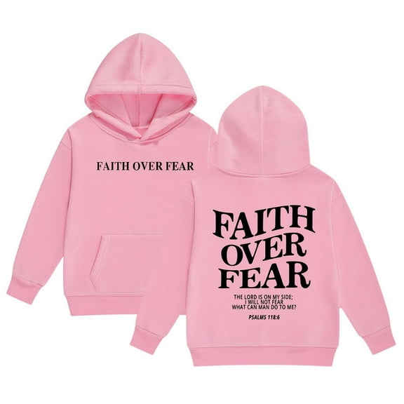 shqvo Faith Over Fear Hoodie for Kids Girls Boys Christian Jesus Inspirational Sweatshirts Religious Letter Graphic Pullover Tops Jesus Hoodies