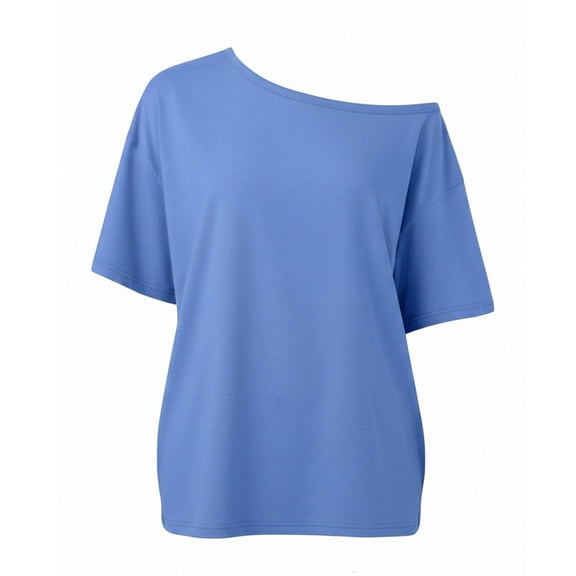 Eryao Off the Shoulder Tops Oversized for Women Loose Fit Tshirts Short Sleeve Basic Tee 2026 Casual Summer Going Out Preppy Top Blue,L