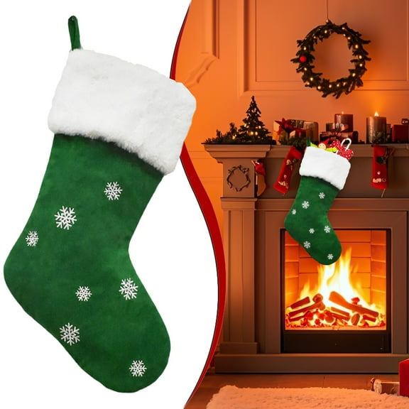 Green Pet Christmas Stockings,17.7'' Dog Paw Embroidered Snowflake Pattern Hanging Xmas Stocking,Nylon Flock with Plush Cuff Stockings for Xmas Holiday Party Pet Home Décor(Green)