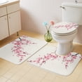 thumbnail image 4 of 3 Piece Bathroom Rug Set, Cherry Blossoms Non Slip Bath Mat with Contour Toilet Mat and Lid Cover, Watercolor Pink Floral Absorbent Soft Shower Mats for Bathroom, 4 of 9