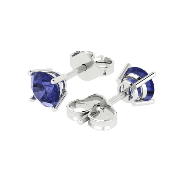 1.5 Ct Round Cut Studs Blue Tanzanite 18K White Solid Solid Gold Everyday Dainty Earrings Push Back
