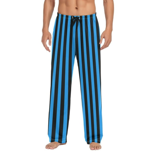 Blue and Black Stripes Men's Pajama Pants Cotton Long Sleepwear Lounge Pants L