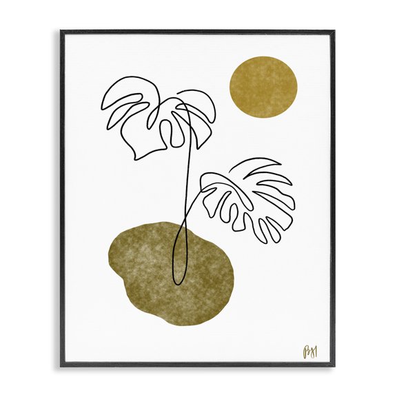 Stupell Industries Bohemian Tropical Monstera Palms Line Drawing Abstract Desert Sky Black Framed Giclee Art, 11 x 14, by Birch&Ink