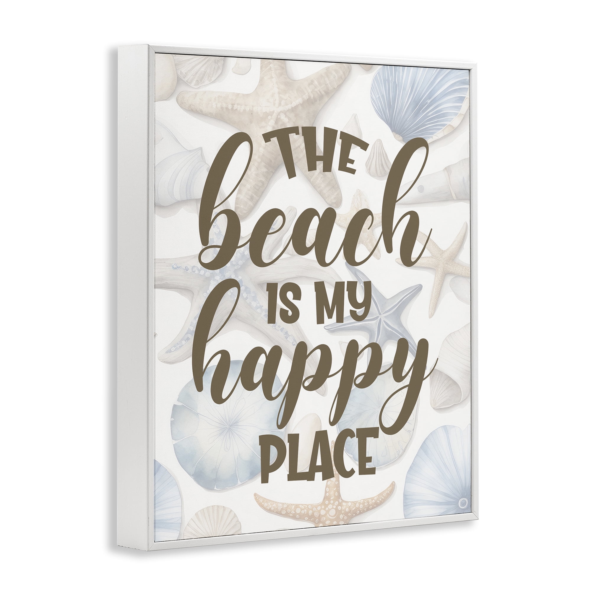 Stupell Industries Beach Happy Place Typography Painting White Framed Art Print Wall Art, 24 x 30