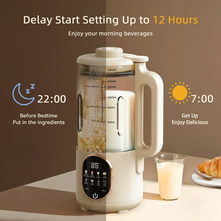 50oz Automatic Nut Milk Maker, Homemade Soy Milk Almond Cow Maker Machine, 10-in-1 Plant-Based & Dairy-Free Beverage Oat Milk Maker with Delay Start, Keep Warm, Boil Water(1500ML)