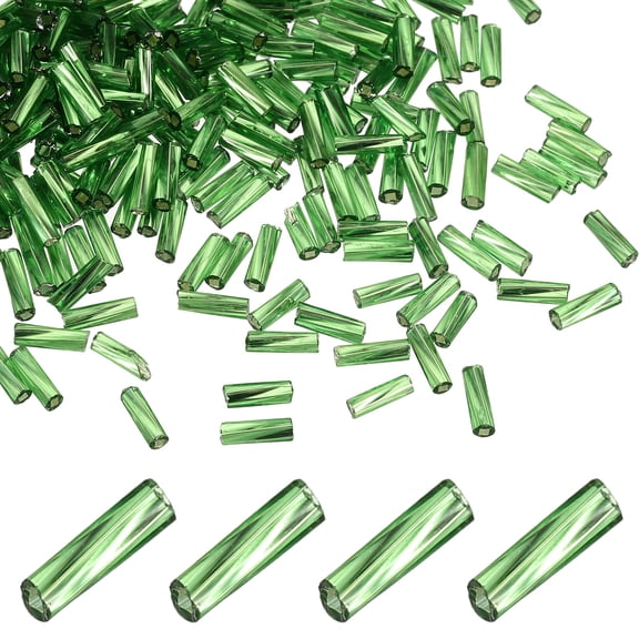 Uxcell 1500Pcs Glass Bugle Beads, 6x2mm Tube Mini Loose Glass Seed Spacer Bead Embroidery Beads for DIY Craft Projects Earrings Necklaces Bracelets Jewelry Making, Light Green
