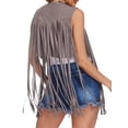 thumbnail image 3 of Hibeli Women Faux Suede Fringe Vest Sleeveless 70s Hippie Cowgirl Jacket Top, 3 of 4