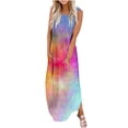 thumbnail image 2 of SMihono Robe Maxi Bohème d'Été pour Femmes Grande Taille Robe Longue Imprimée Sans Manches à Col Rond pour Femmes Robe de Plage Évasée, 2 of 5