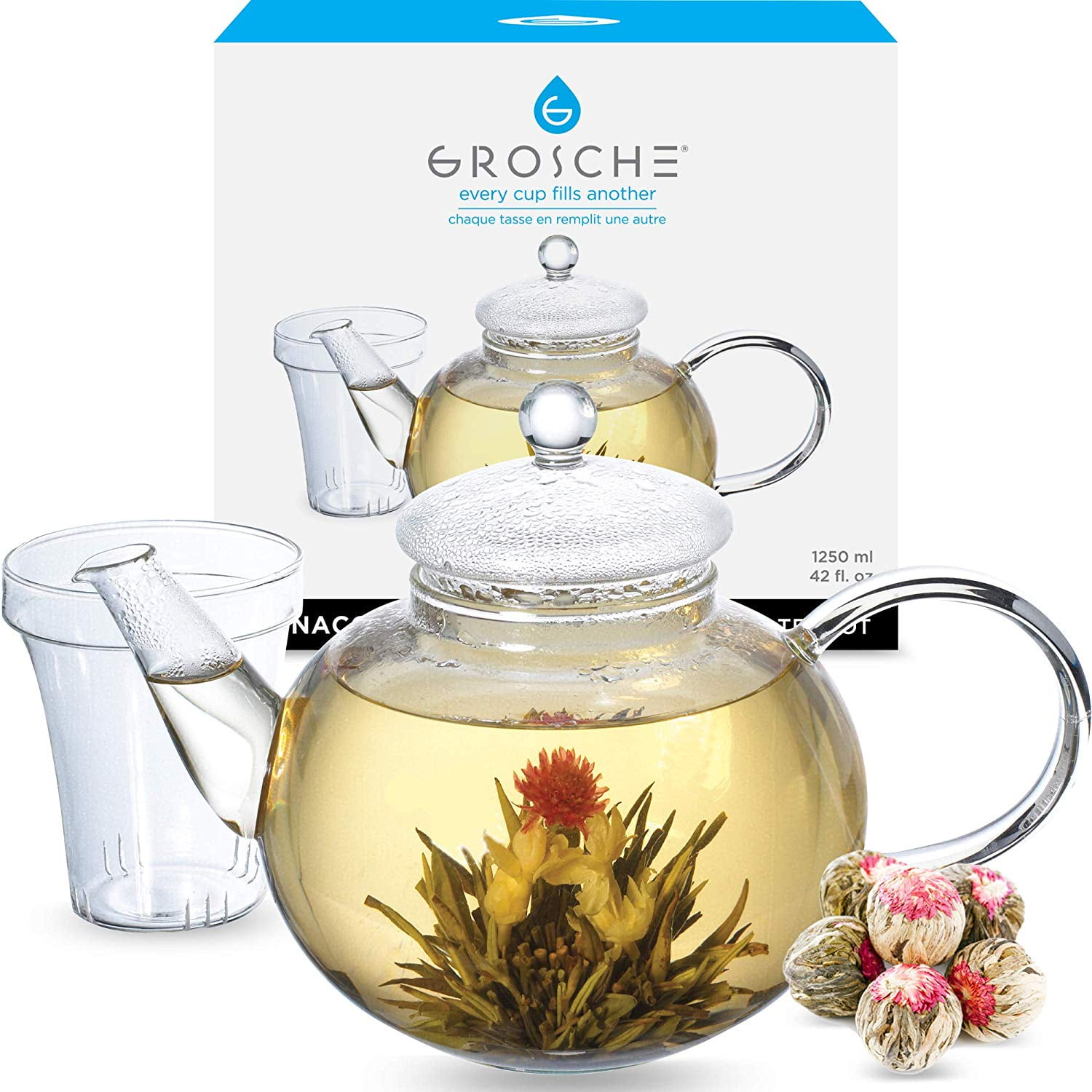 Clear Glass Teapot with Infuser for Loose Leaf Tea Hexagon Vintage Pot 400ml 