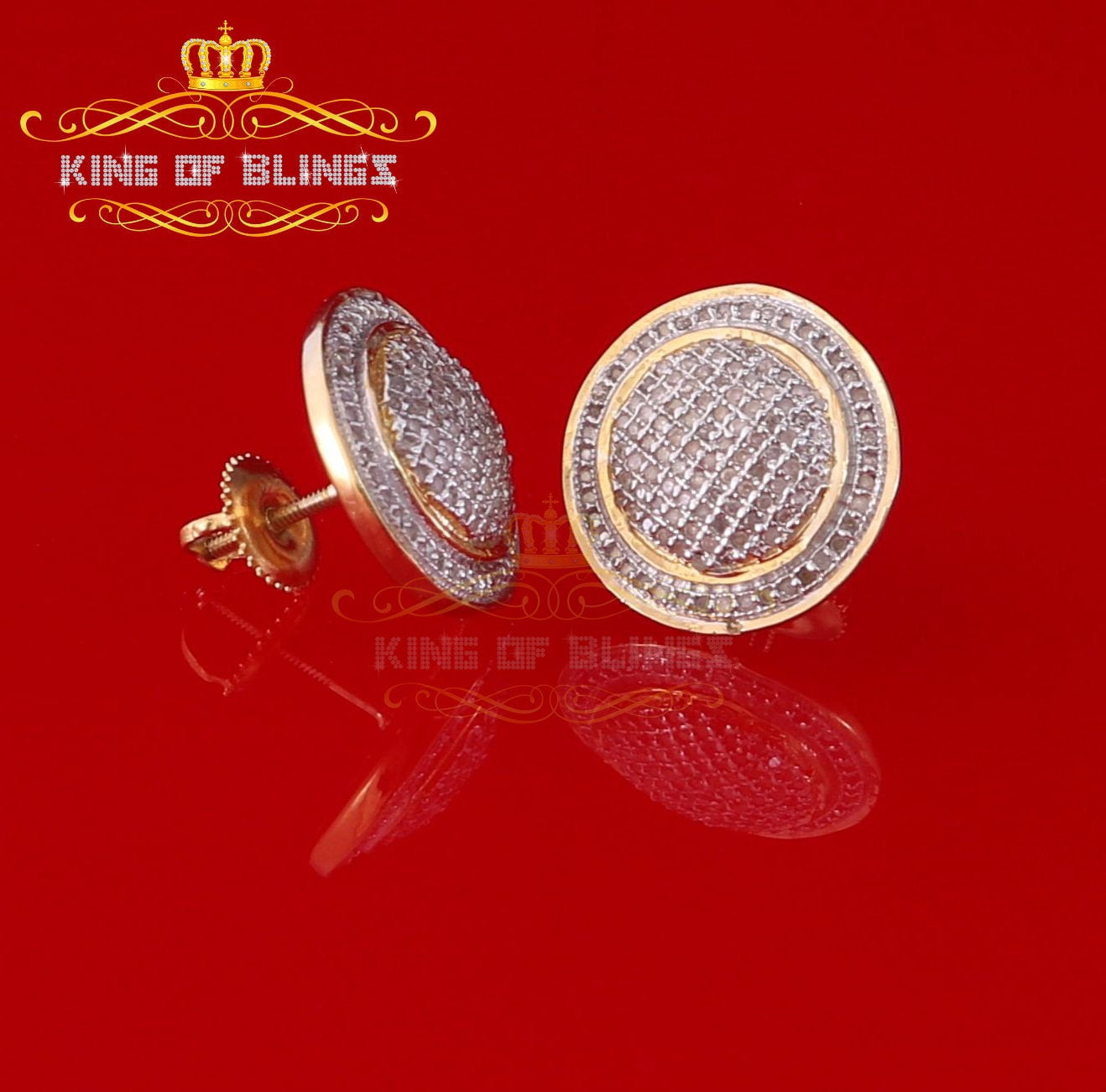 King of Bling's 925 Sterling Silver Yellow Hip Hop 0.50ct Diamond Men's/ Women's Stud Earrings