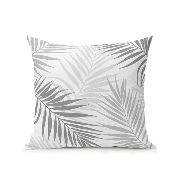 Outdoor Pillows Waterproof, Gray Palm Leaf Bedding Throw Pillows with Insert for Couch Sofa Bed, Tropical Botanical Leaves Minimalist 16x16 Inch Pillowcases Decorative Camping Patio Pillow Set of 1