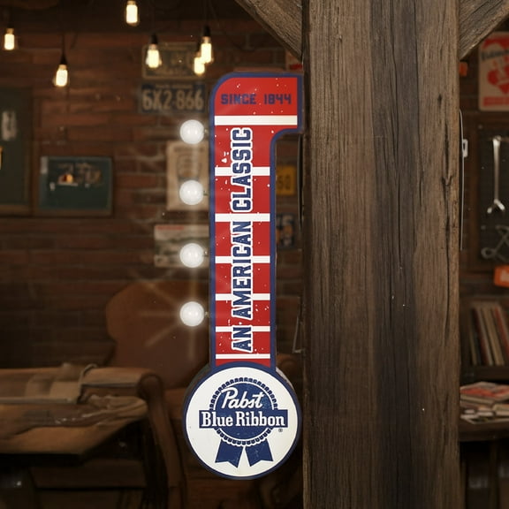American Art Decor Vintage 'Pabst Blue Ribbon' Double-Sided LED Metal Sign - "Since 1844" Retro Marquee Wall Decor for Man Cave, Game Room, Home Bar, Brewery - Battery-Powered Lights