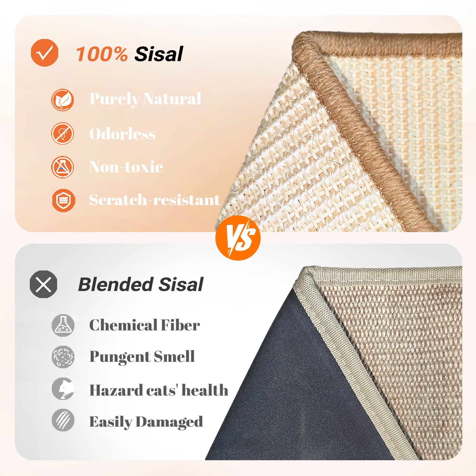 CheerPals Sisal Cat Scratcher, 24.8" Solid Wooden Cats Furniture L-Shape Scratching Post Climbing Vertical Pet Pad Board