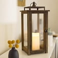 thumbnail image 2 of 18 Inch Rustic Wooden Candle Hurricane Lantern, For Table Top, Mantle, Wall Hanging, or Garden Display, Indoor & Outdoor Use, Extra Large, 2 of 10