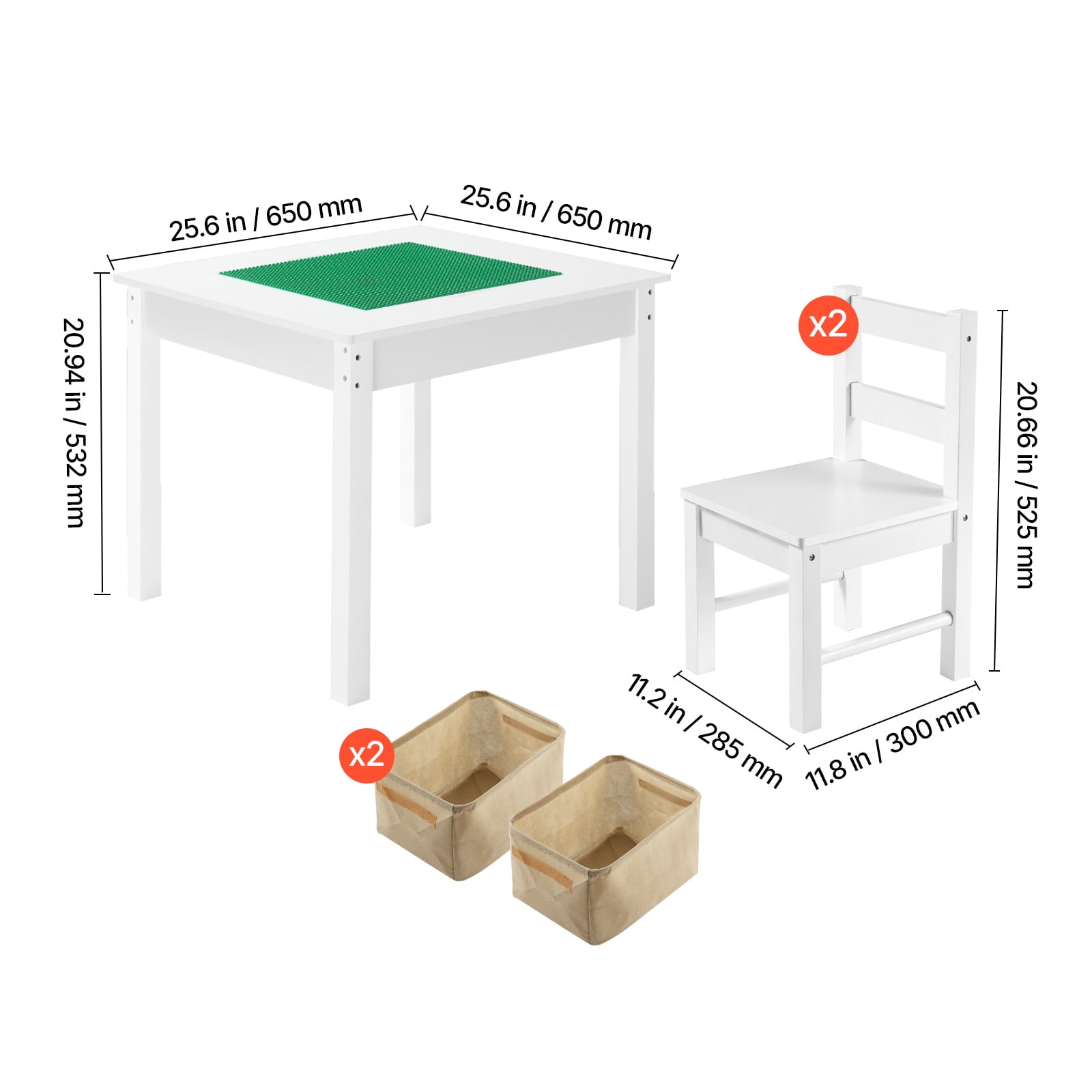 VEVOR Kids Activity Table and 2 Chairs Set, Building Blocks Double-Sided Tabletop, Toddler Table and Chair Set with Storage for Kids 3+ Years, Large Storage Space, Present for Boys & Girls, White
