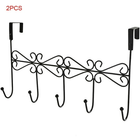 

Elroy 2 Pieces Over The Door Hanger Rack with 5 Hooks Decorative Metal Coat Hat Holder for Home Office - Black