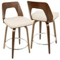 thumbnail image 2 of Trilogy Mid-Century Modern Counter Stool in Walnut and Cream Faux Leather by LumiSource - Set of 2, 2 of 7